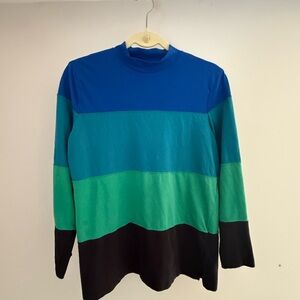 Josephine Chaus Petite Blue and Green Striped Long Sleeve Tee
